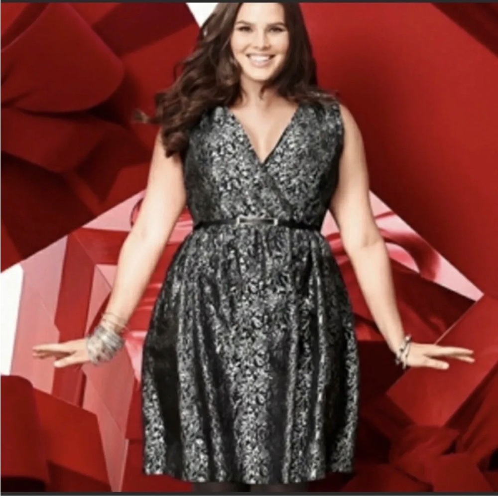 Lane Bryant Silver Black Floral Sleeveless Party Dress Size 26‎ I lost the belt